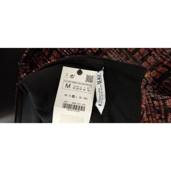 Zara Top M Sequin High Collar Mock Neck Long Sleeve Slit Cuff Party - Picture 11 of 15